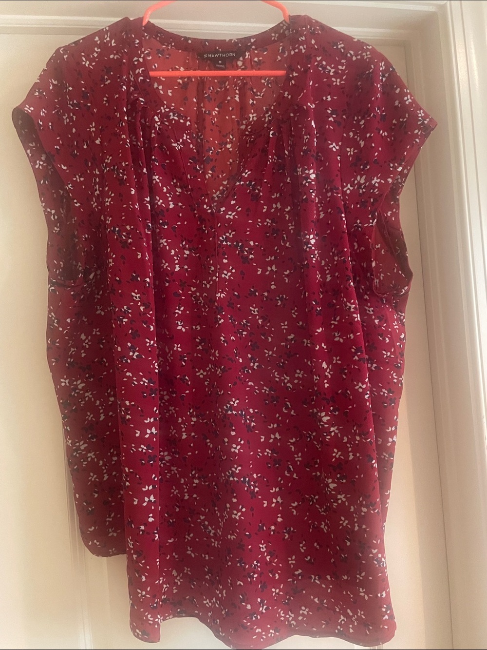 41 Hawthorn Red Floral Cap-Sleeve Blouse
